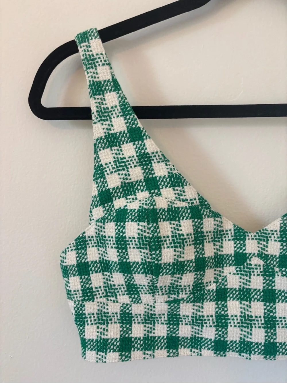 Zara Green Gingham V-Neck Crop Top - Picture 4 of 6